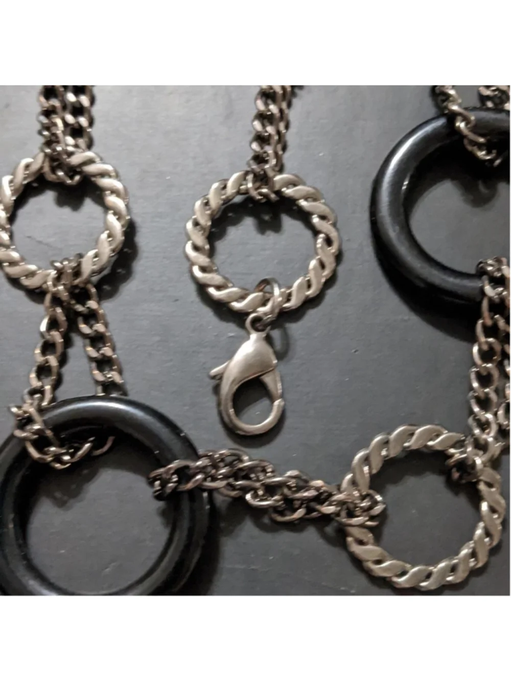 Gunmetal Black Chain and Black Plastic Ring Statement Belt Waist Metal Chain
